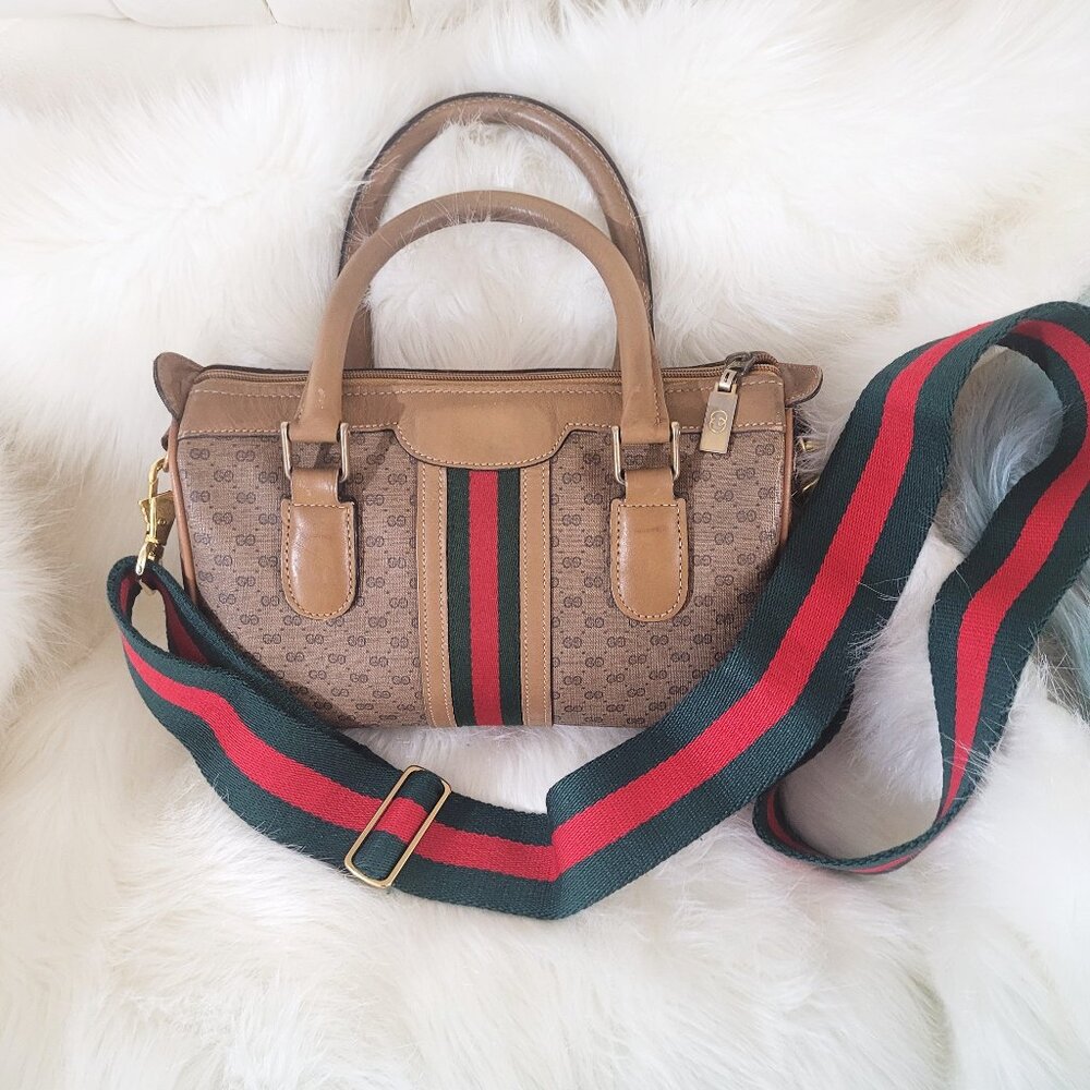 GUCCI MICRO GG RARE 70'S SHERRY LINE HANDBAG WITH MATCHING GUCCI SHOULDER STRAP